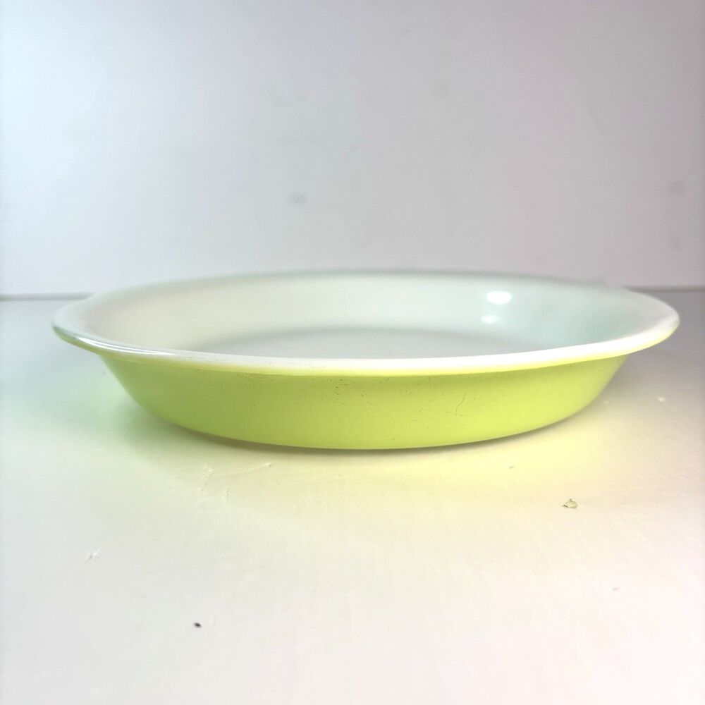 Vintage PYREX Lime Green 9" Pie Plate Dish #909 Ovenware USA Milk Glass USA